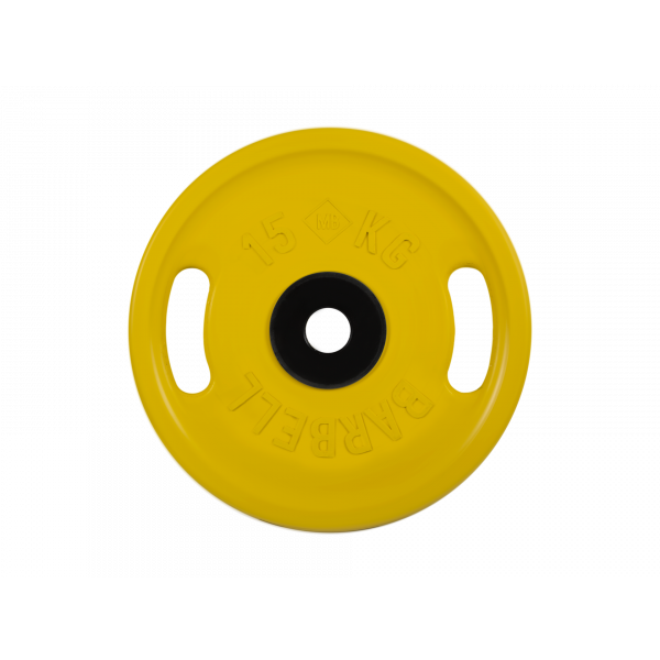 Диск обрезиненный "Евро-классик" с ручками, жёлтый, 15 кг MB Barbell